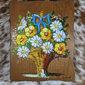 Hand Painted Oil Art Bouquet Of Daisies Signed J. Weir On Wood